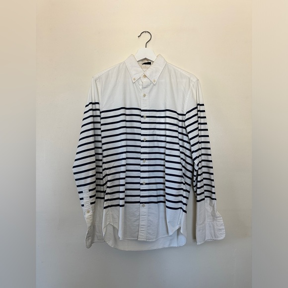 J.Crew Oxford cotton button down shirt in white with strips - Picture 1 of 3